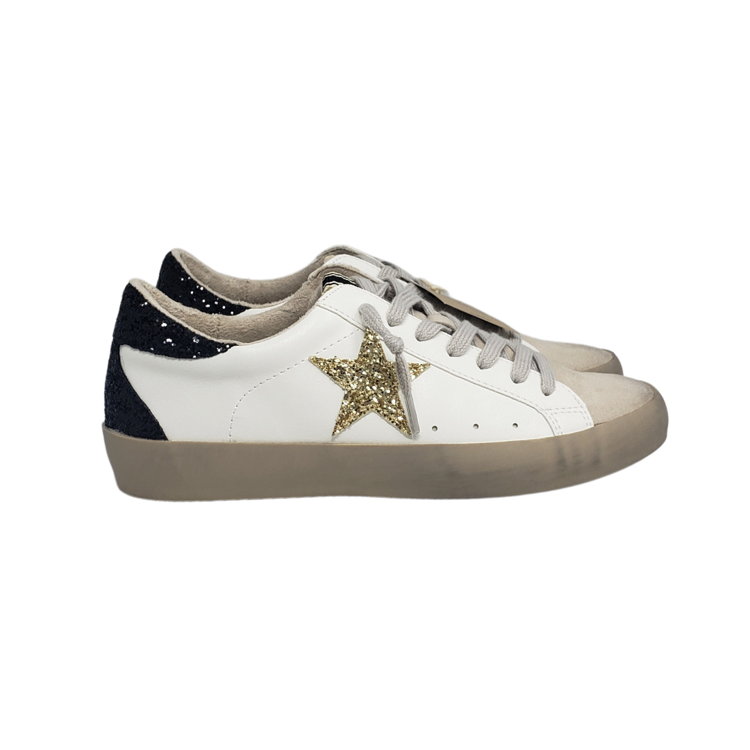 Star: White & Gold Leather - Sneakers with Stars