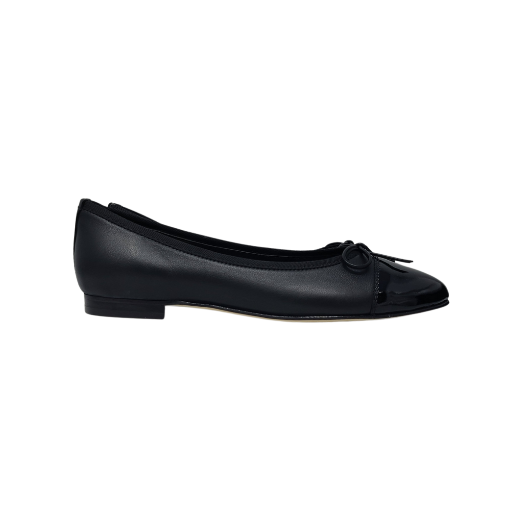 FS Fiona Ladies Black Leather with patent Ballet Flat – Frankel's Designer Shoes