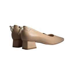 Viviamos Ruth Nude Leather Pearl Low Heel