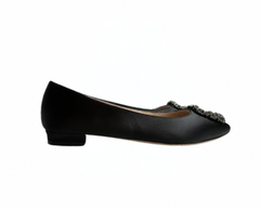 Viviamos Carrieann Black Satin Flats