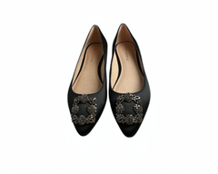 Viviamos Carrieann Black Satin Flats