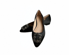 Viviamos Carrieann Black Satin Flats