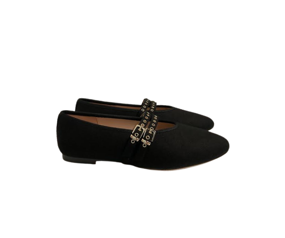 Viviamos Allie Black Flannel Fabric Flat