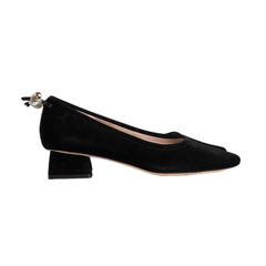 Viviamos Ruth Black Leather Pearl Low Heel