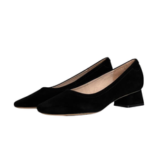 Viviamos Ruth Black Leather Pearl Low Heel
