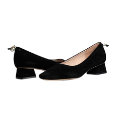 Viviamos Ruth Black Leather Pearl Low Heel