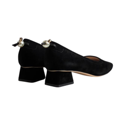 Viviamos Ruth Black Leather Pearl Low Heel