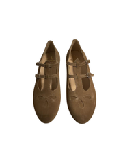 Luccini 9097 Taupe Suede Buckle Double T-Strap