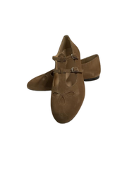 Luccini 9097 Taupe Suede Buckle Double T-Strap