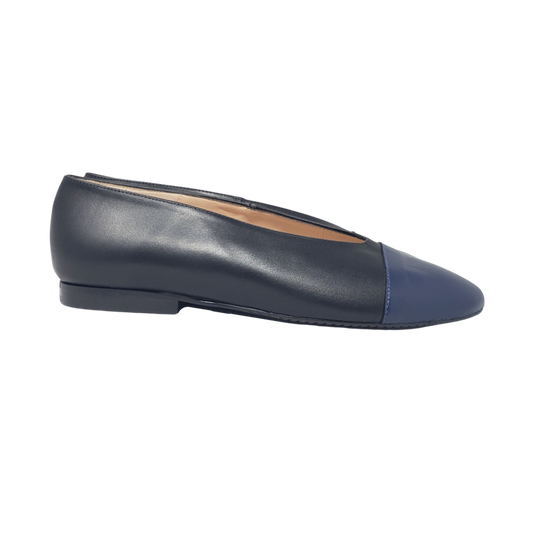 Brunella 403 Ladies Black with Blue Tip Leather Flats