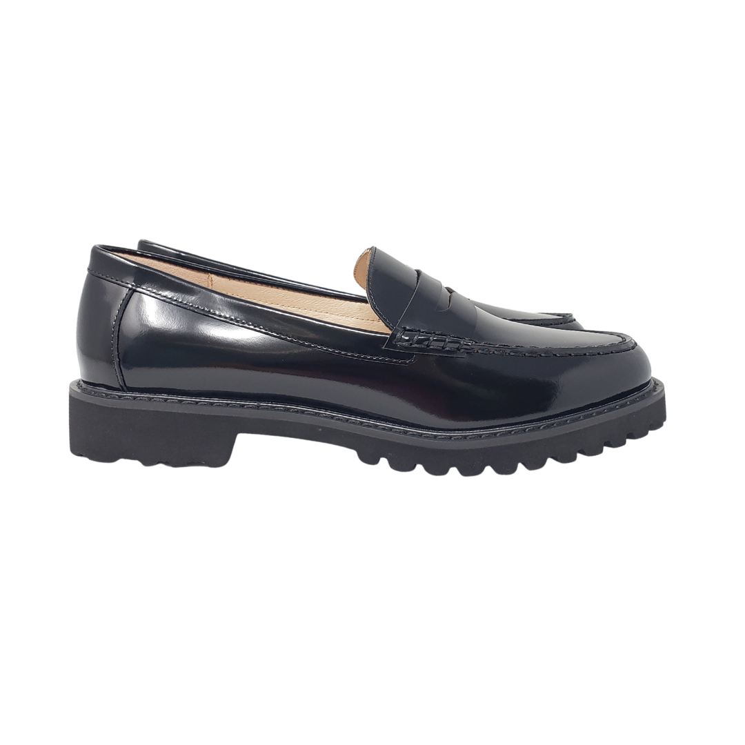 Viviamos Clero Ladies Black Leather Penny Loafer