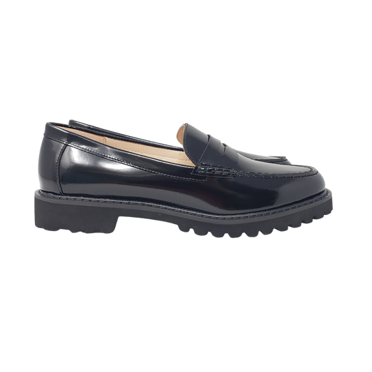 Viviamos Clero Ladies Black Leather Penny Loafer