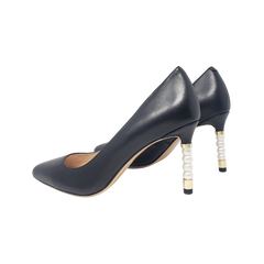 Viviamos Balm Ladies Black Leather Spike Heel