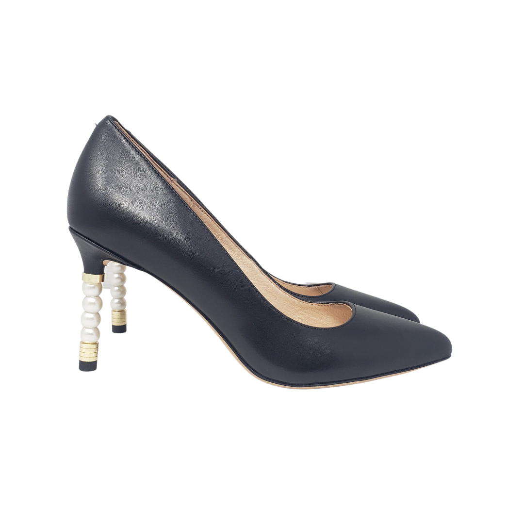 Viviamos Balm Ladies Black Leather Spike Heel