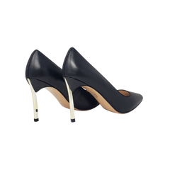 Viviamos Rome Ladies Black Leather Spike Gold Heel