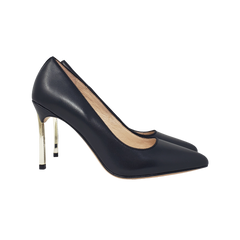 Viviamos Rome Ladies Black Leather Spike Gold Heel