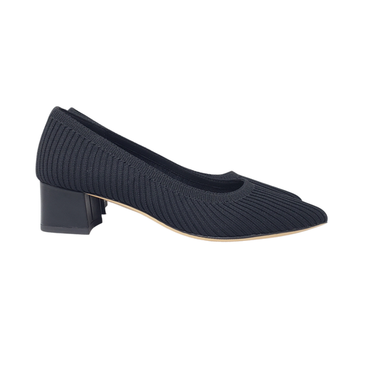 Viviamos Neon Ladies Black Ribbed Knit Low Heel