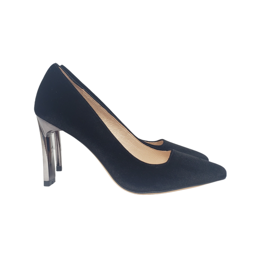 Viviamos Sage 3 Ladies High Black Velvet Wafer Heel