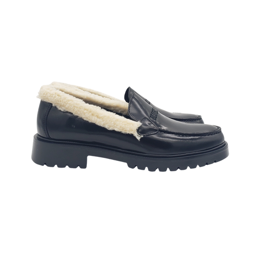 Blublonc Heidi Black with White Fur Loafer