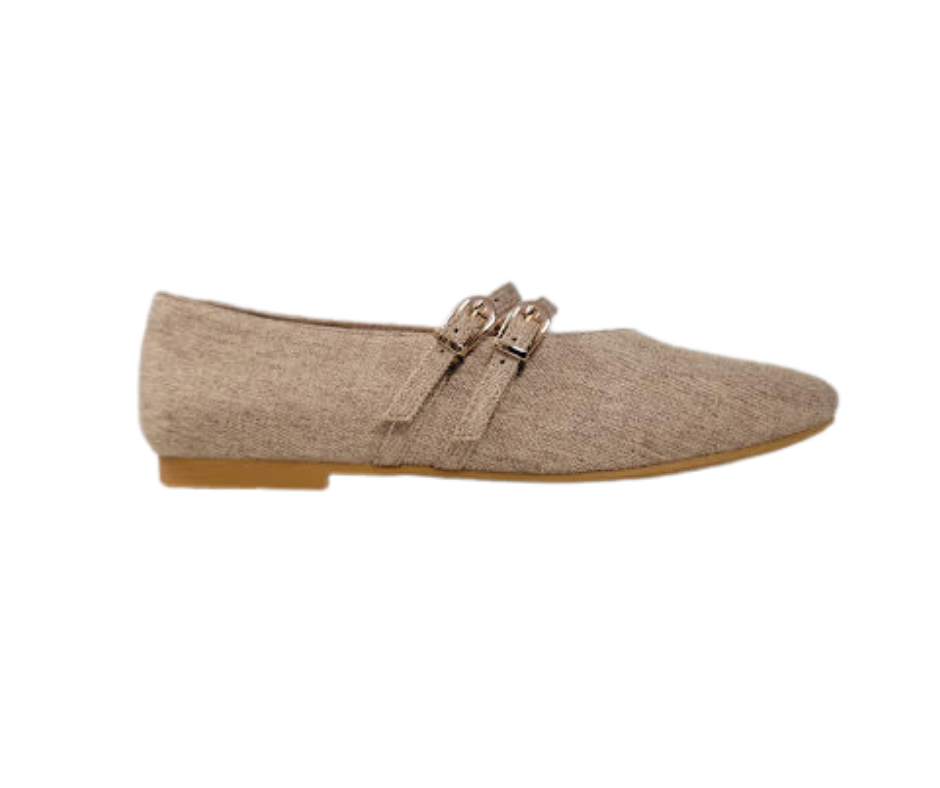 Esporre Kendel Ladies Beige Fabric Double Mary Jane