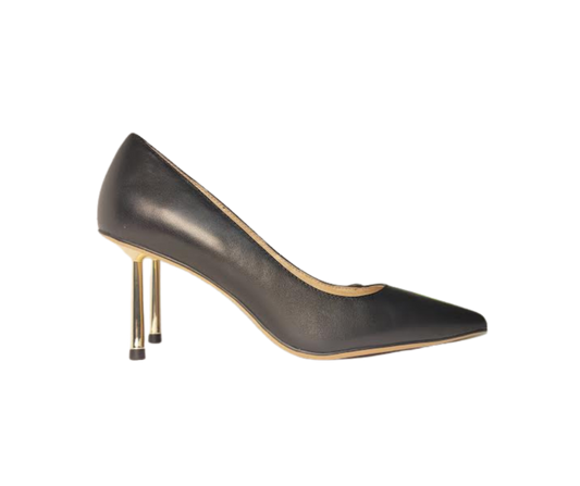 Viviamos Shine Ladies Black With Gold Leather Heel