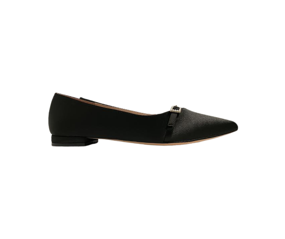 Viviamos Karlee Ladies Black Satin Flat