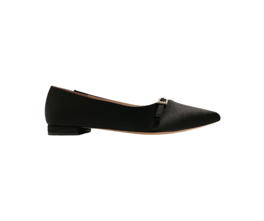 Viviamos Karlee Ladies Black Satin Flat