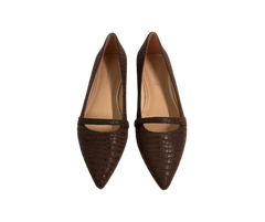 Viviamos Haren Brown Crocodile-Embossed Suede Flat