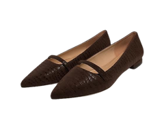 Viviamos Haren Brown Crocodile-Embossed Suede Flat