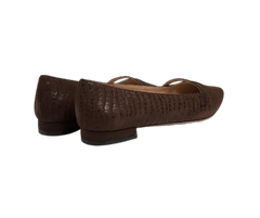 Viviamos Haren Brown Crocodile-Embossed Suede Flat