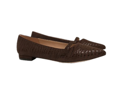 Viviamos Haren Brown Crocodile-Embossed Suede Flat