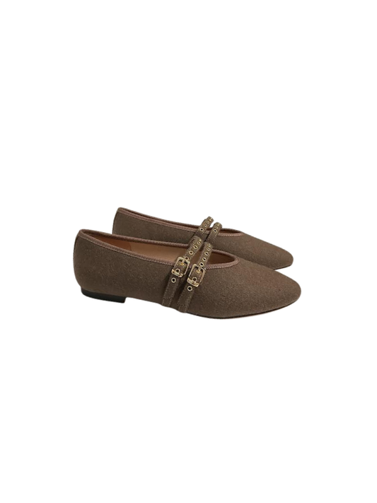 Viviamos Allie Taupe Flannel Fabric Flat