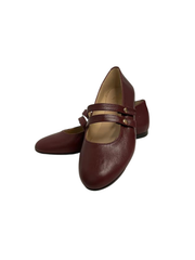 Luccini 9050 Burgundy Leather Snap Double Strap Mary Jane