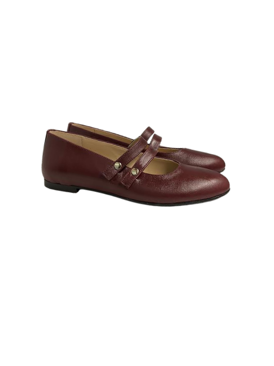 Luccini 9050 Burgundy Leather Snap Double Strap Mary Jane