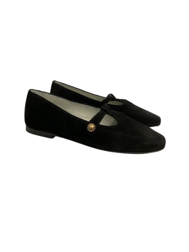 Luccini J284 Black Suede Brass Snap Mary Jane
