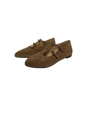 Luccini 9097 Taupe Suede Buckle Double T-Strap
