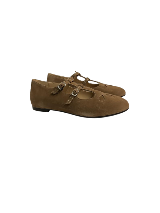 Luccini 9097 Taupe Suede Buckle Double T-Strap