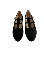 Luccini 9097 Black Suede Buckle Double T-Strap