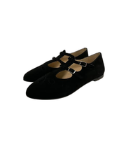 Luccini 9097 Black Suede Buckle Double T-Strap