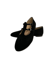 Luccini 9097 Black Suede Buckle Double T-Strap