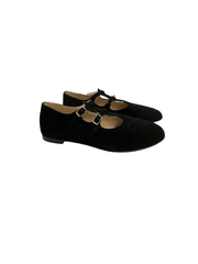 Luccini 9097 Black Suede Buckle Double T-Strap