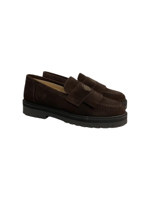 Luccini 9118 Brown Suede Fringe Loafer