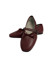 Luccin J281 Burgundy Leather Strap/Buckle Ballet Flats
