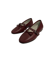 Luccin J281 Burgundy Leather Strap/Buckle Ballet Flats