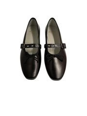 Luccin J281 Black Leather Strap/Buckle Ballet Flats