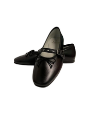 Luccin J281 Black Leather Strap/Buckle Ballet Flats