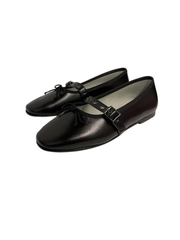 Luccin J281 Black Leather Strap/Buckle Ballet Flats