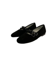 Luccini J287 Black Suede Double Buckle Mary Jane