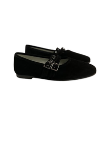 Luccini J287 Black Suede Double Buckle Mary Jane