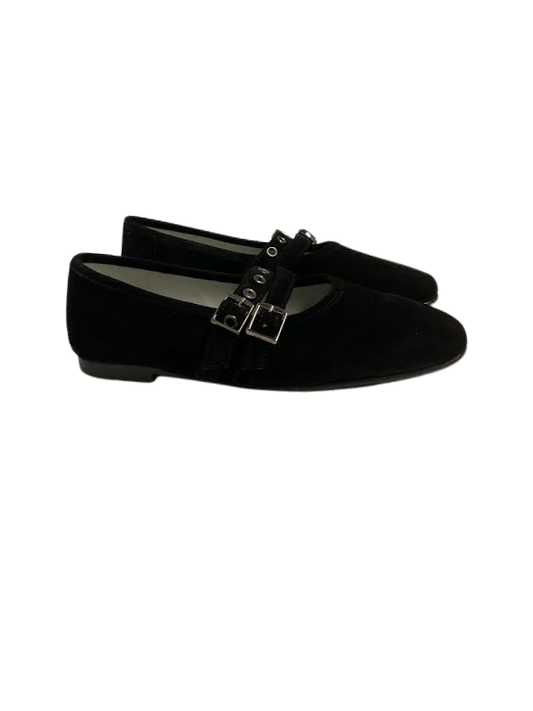 Luccini J287 Black Suede Double Buckle Mary Jane